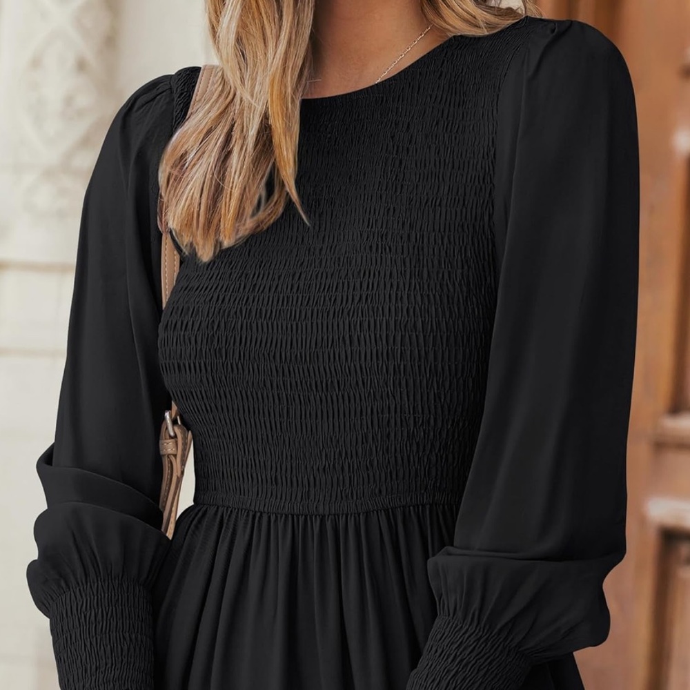 Long sleeve black midi dress size medium. Nwt - Picture 5 of 8